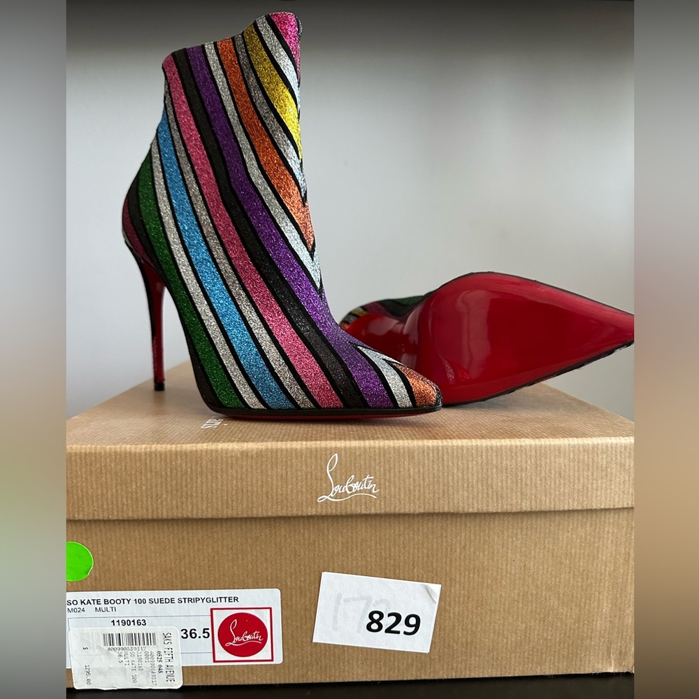 Christian Louboutin So Kate Booty 100 Suede Stripy Glitter – NWT –  size 36.5